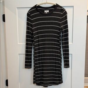 Lou & Grey Charcoal and Light Gray Striped Long Sleeve Dress